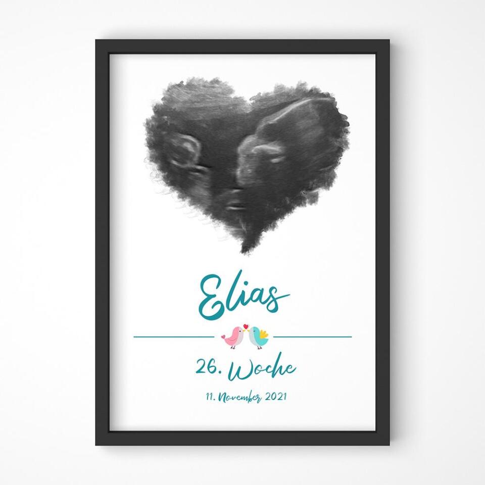 Ultraschall Bild personalisiert • Baby Andenken mit Foto in Herzform • Name und Datum • Geschenk für werdende Eltern