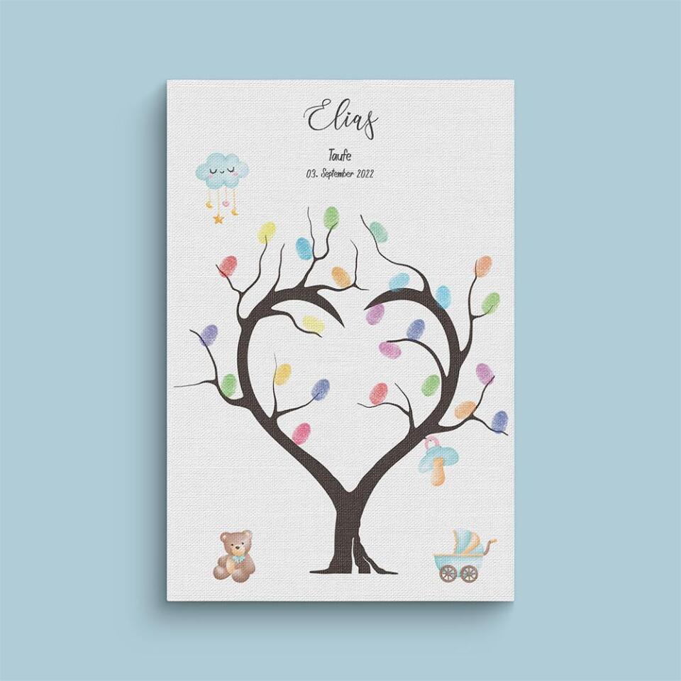 Fingerabdruck Herzbaum zur Taufe • Personalisiertes Taufposter für Jungen & Mädchen • Gästebuch als liebevolle Erinnerung mit Name und Datum