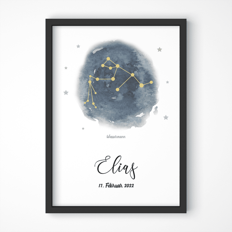 Personalisiertes Sternzeichen Bild zur Geburt • Sternbild Poster mit Name und Datum • Geschenk fürs Baby und moderne Kinderzimmer Deko