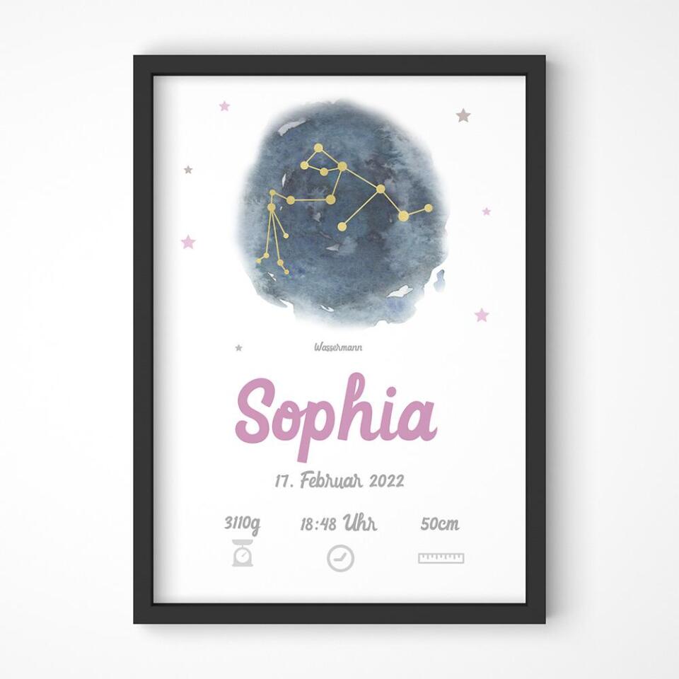 Personalisiertes Sternzeichen Geburtsbild • Baby Poster mit Namen & Geburtsdaten • Geschenk zur Geburt oder Taufe