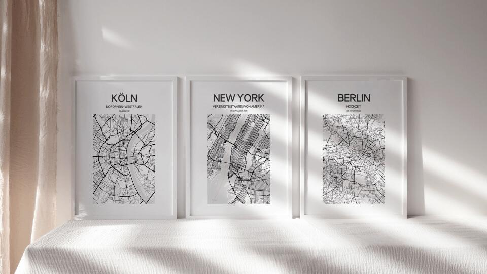 Personalisierter Stadtplan als Poster • Stadtname & Wunschtext mit Datum • Geschenk zur Hochzeit, Jahrestag oder als Erinnerung an einen Ort