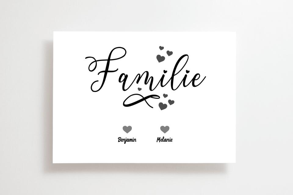 Personalisiertes Familienbild mit Herz und Namen • Hund und Katze • Geschenk für Familie • Individuelles Familienposter Haustier