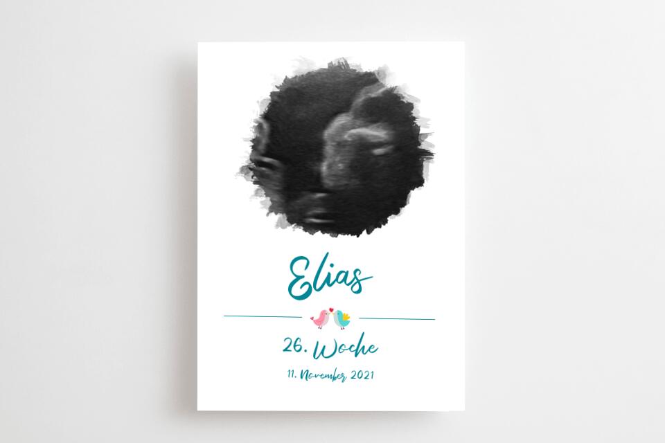 Ultraschallbild personalisiert • Baby Poster mit Foto, Name, Datum und Wunschtext • Geschenk zur Schwangerschaft oder Babyerinnerung