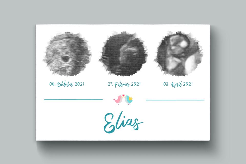 Ultraschall Geschenk mit 3 Bildern • Personalisiertes Baby Erinnerungsbild mit Name und Datum • Schwangerschafts Erinnerung Poster