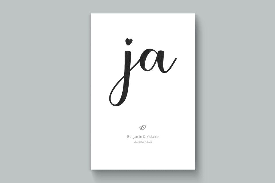 Hochzeitsposter mit Ja Motiv • Personalisiertes Erinnerungsbild mit Namen und Datum • Geschenk zur Trauung oder Hochzeitsdekoration