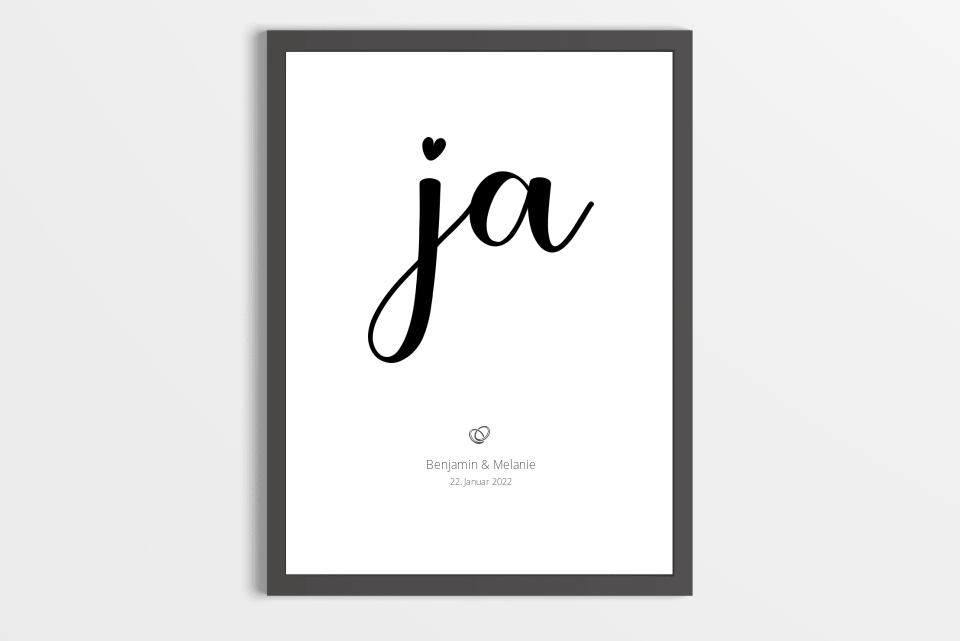 Hochzeitsposter mit Ja Motiv • Personalisiertes Erinnerungsbild mit Namen und Datum • Geschenk zur Trauung oder Hochzeitsdekoration