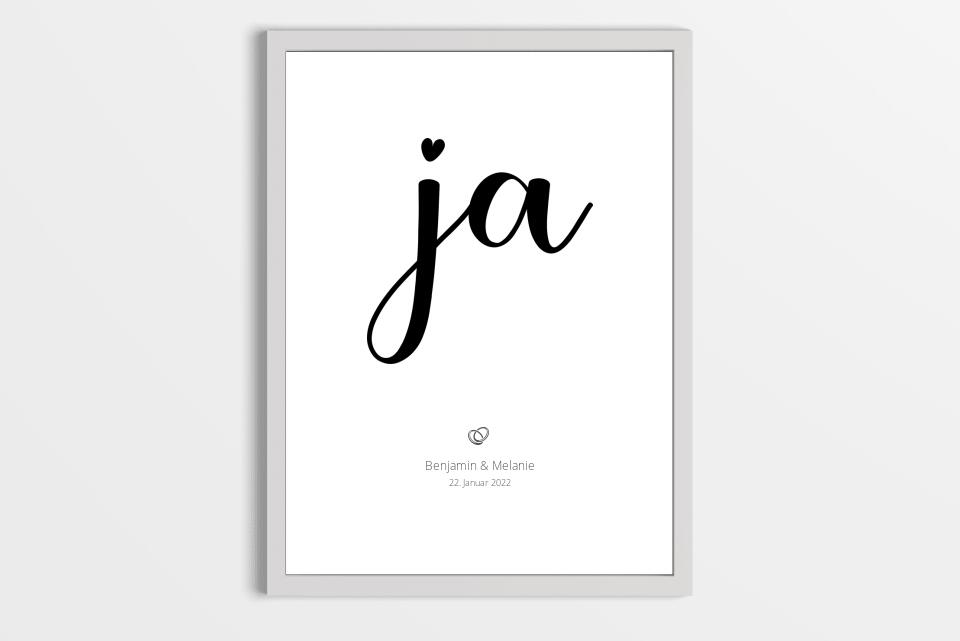 Hochzeitsposter mit Ja Motiv • Personalisiertes Erinnerungsbild mit Namen und Datum • Geschenk zur Trauung oder Hochzeitsdekoration