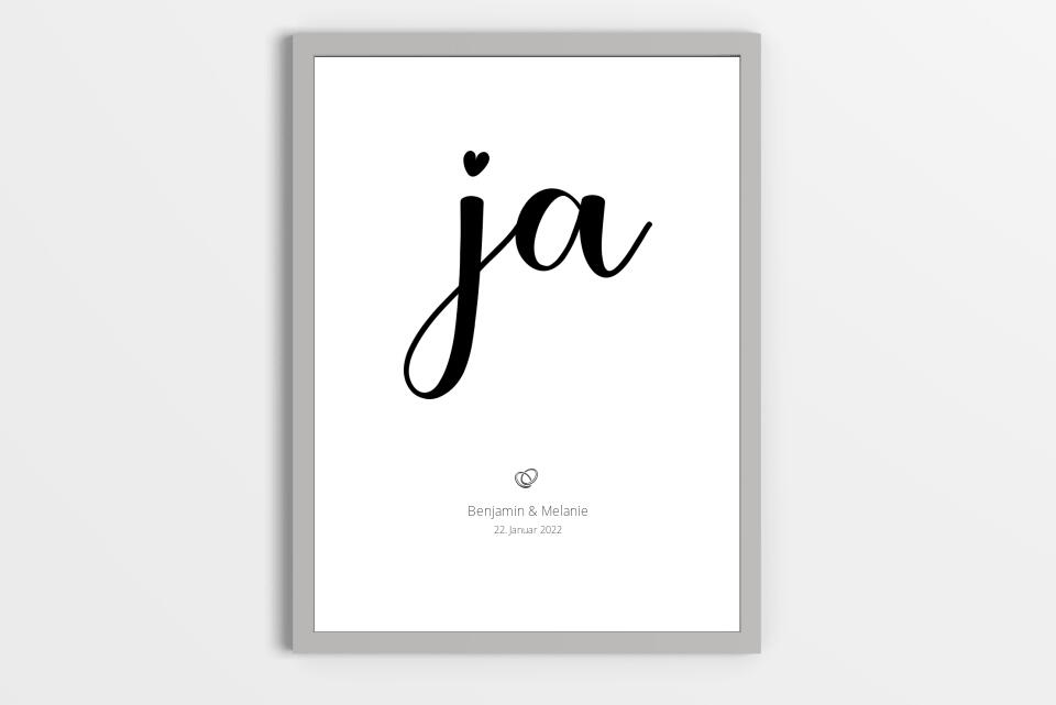 Hochzeitsposter mit Ja Motiv • Personalisiertes Erinnerungsbild mit Namen und Datum • Geschenk zur Trauung oder Hochzeitsdekoration
