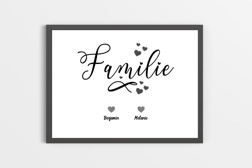 Personalisiertes Familienbild mit Herz und Namen • Hund und Katze • Geschenk für Familie • Individuelles Familienposter Haustier