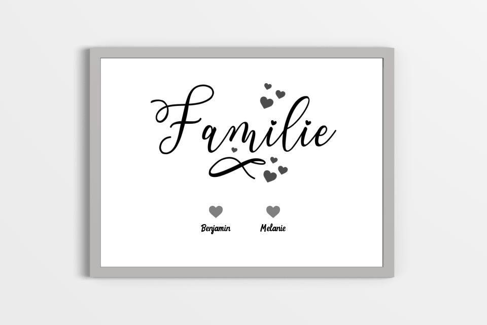 Personalisiertes Familienbild mit Herz und Namen • Hund und Katze • Geschenk für Familie • Individuelles Familienposter Haustier