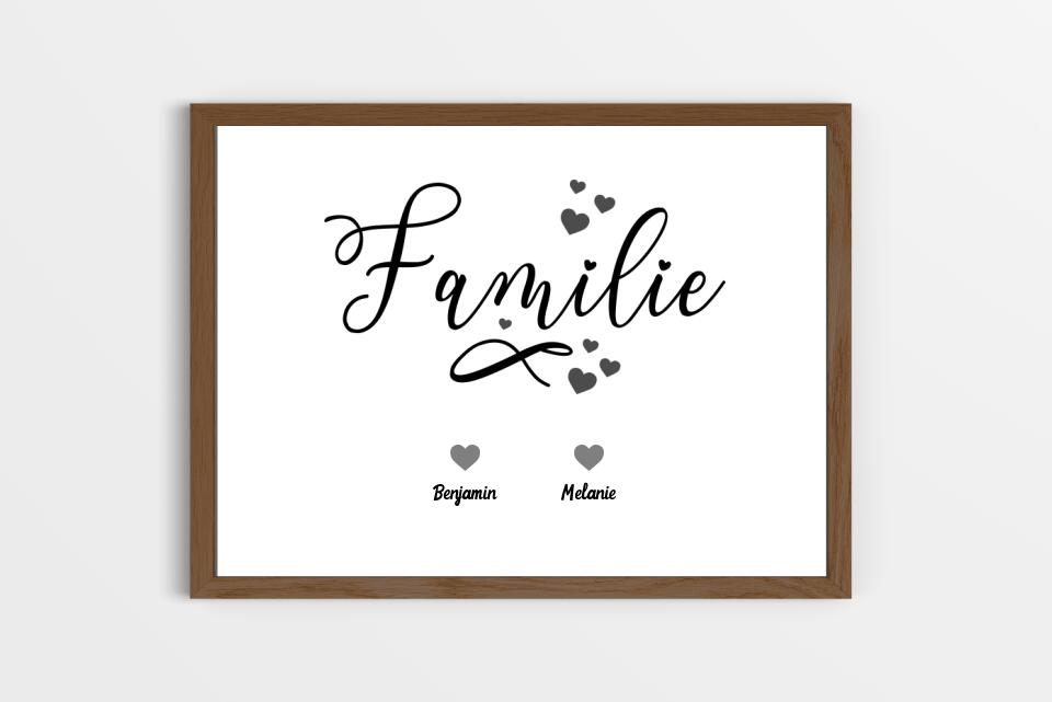Personalisiertes Familienbild mit Herz und Namen • Hund und Katze • Geschenk für Familie • Individuelles Familienposter Haustier