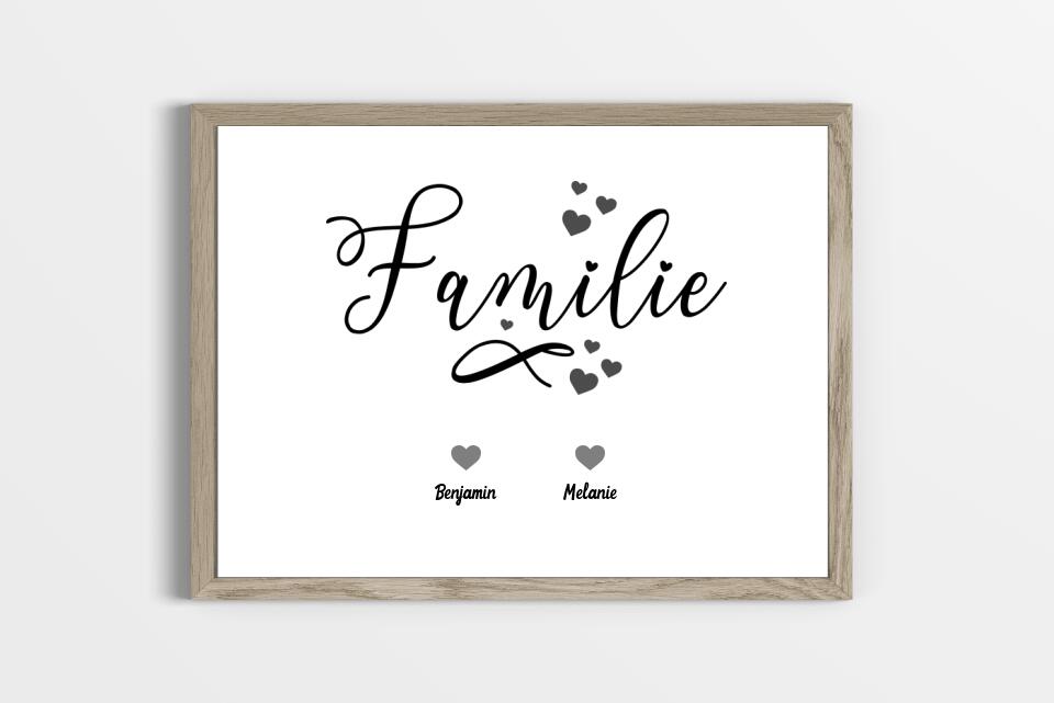 Personalisiertes Familienbild mit Herz und Namen • Hund und Katze • Geschenk für Familie • Individuelles Familienposter Haustier