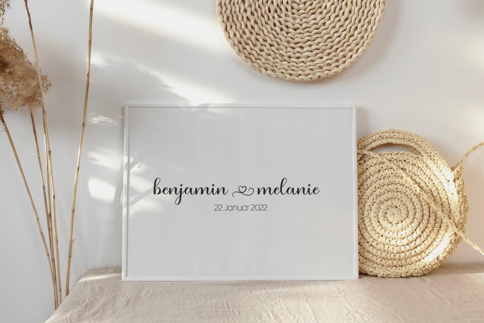 Personalisiertes Hochzeitsposter mit Namen und Datum • Modernes Erinnerungsbild zur Trauung • Geschenk für Brautpaar & Hochzeitsdeko