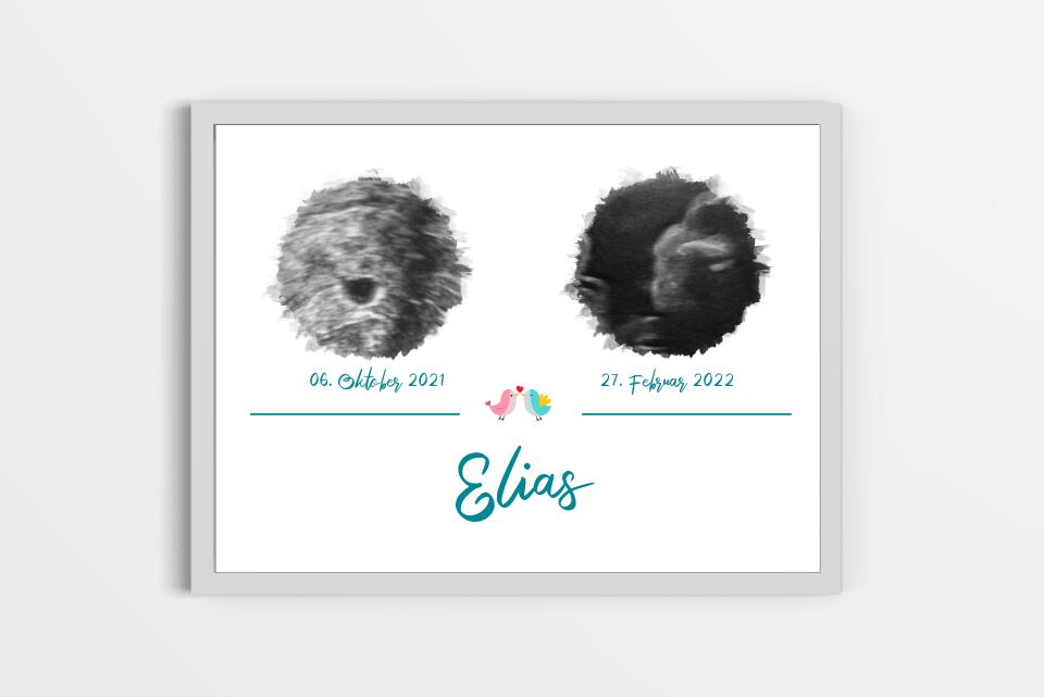 Personalisiertes Ultraschall Geschenk • Poster mit 2 Babybildern • Erinnerung an Schwangerschaft & Babyglück