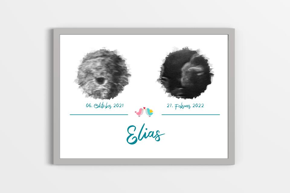 Personalisiertes Ultraschall Geschenk • Poster mit 2 Babybildern • Erinnerung an Schwangerschaft & Babyglück
