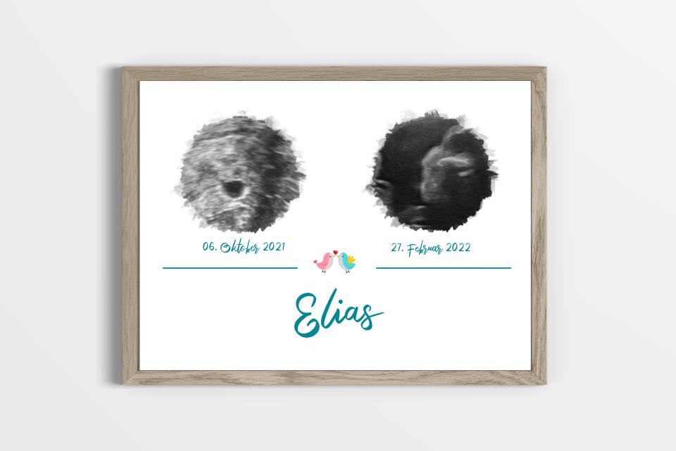 Personalisiertes Ultraschall Geschenk • Poster mit 2 Babybildern • Erinnerung an Schwangerschaft & Babyglück