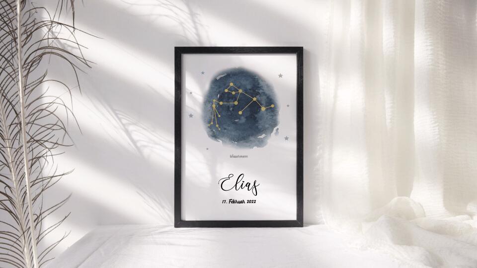 Personalisiertes Sternzeichen Bild zur Geburt • Sternbild Poster mit Name und Datum • Geschenk fürs Baby und moderne Kinderzimmer Deko