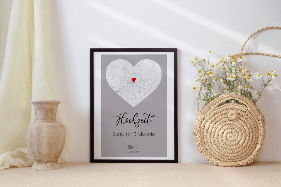 Personalisiertes Kartenbild Hochzeit • Ort & Datum eurer Liebe • Geschenk zur Trauung oder zum Kennenlernen