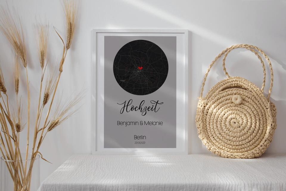 Personalisiertes Kartenbild Hochzeit • Ort & Datum eurer Liebe • Geschenk zur Trauung oder zum Kennenlernen