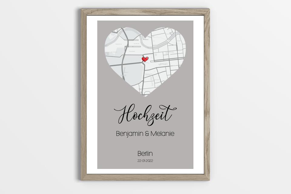 Personalisiertes Kartenbild Hochzeit • Ort & Datum eurer Liebe • Geschenk zur Trauung oder zum Kennenlernen