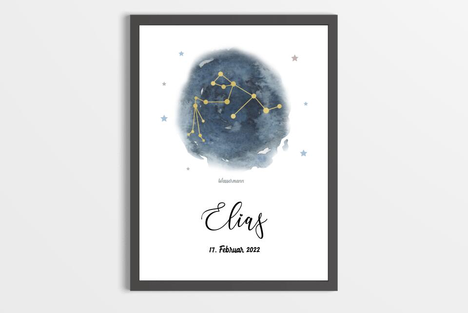 Personalisiertes Sternzeichen Bild zur Geburt • Sternbild Poster mit Name und Datum • Geschenk fürs Baby und moderne Kinderzimmer Deko