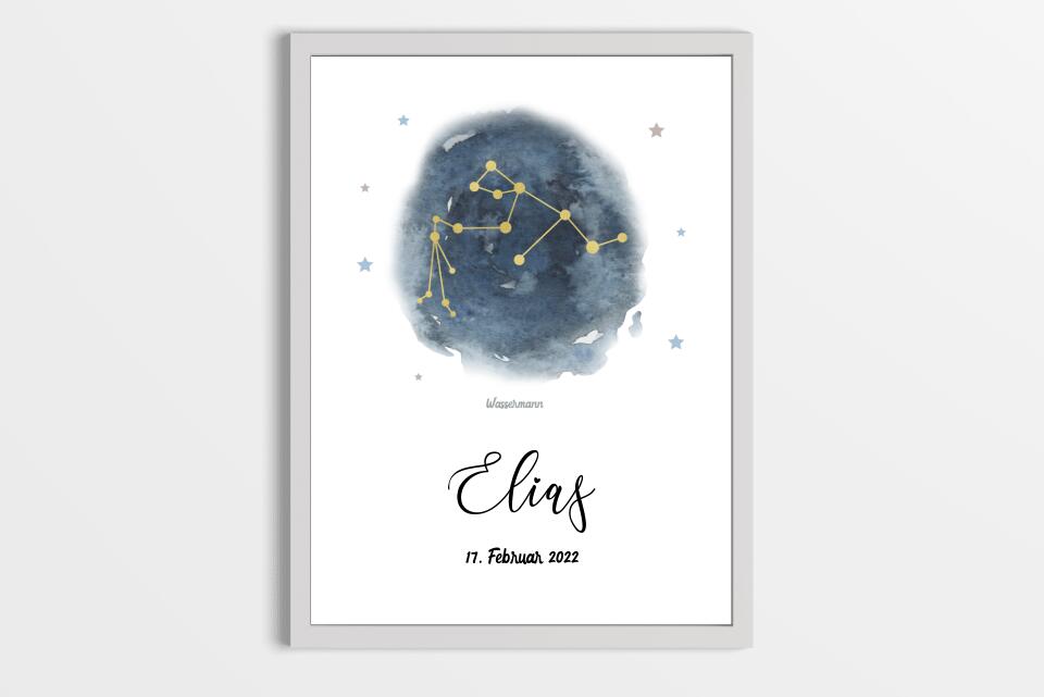 Personalisiertes Sternzeichen Bild zur Geburt • Sternbild Poster mit Name und Datum • Geschenk fürs Baby und moderne Kinderzimmer Deko