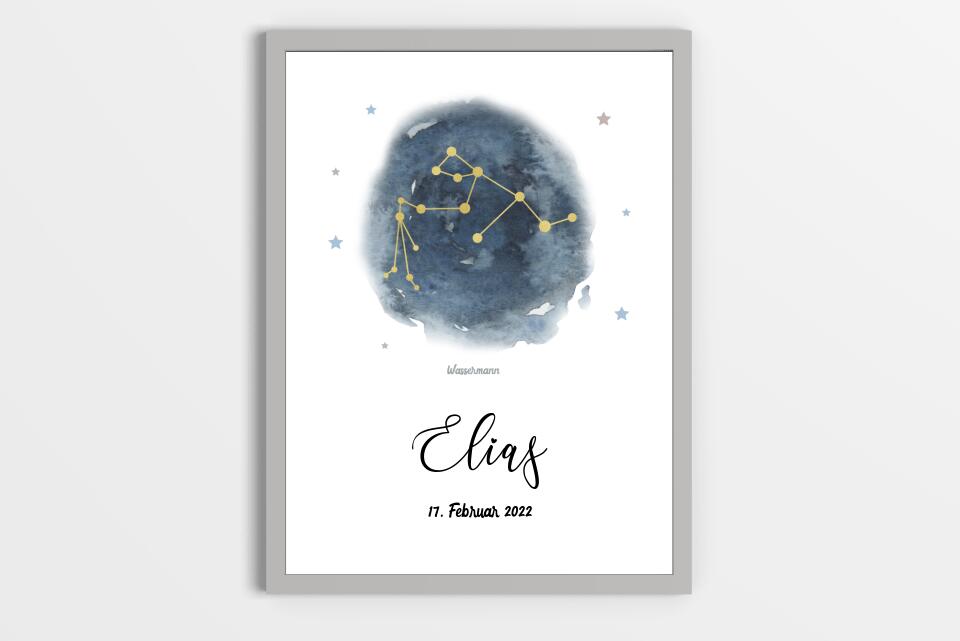 Personalisiertes Sternzeichen Bild zur Geburt • Sternbild Poster mit Name und Datum • Geschenk fürs Baby und moderne Kinderzimmer Deko