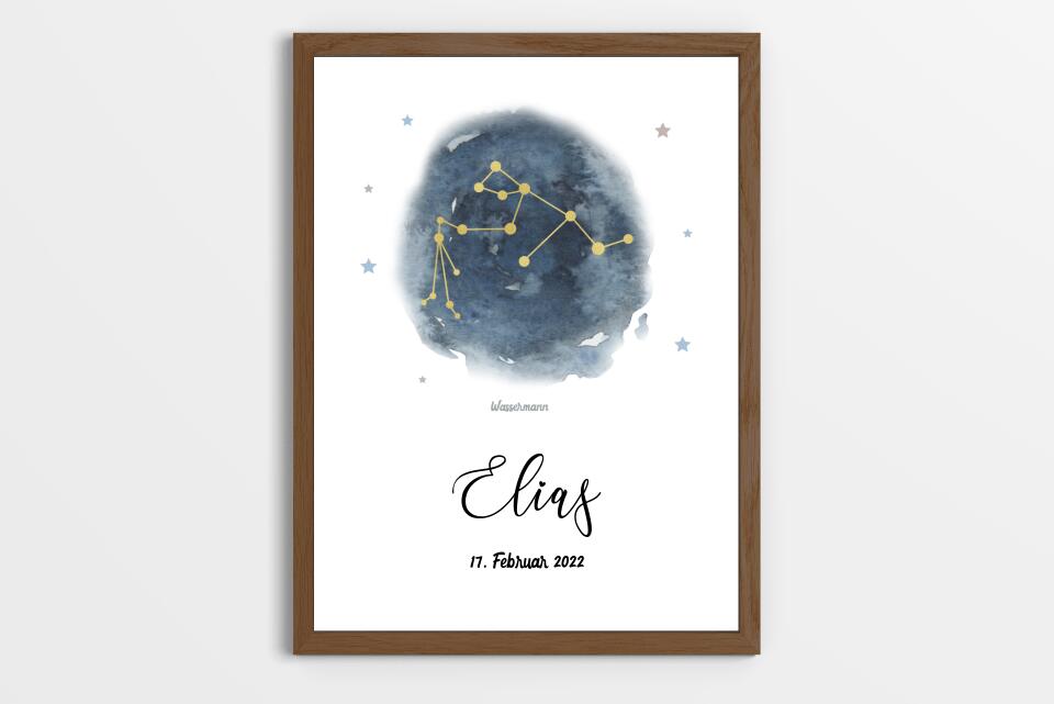 Personalisiertes Sternzeichen Bild zur Geburt • Sternbild Poster mit Name und Datum • Geschenk fürs Baby und moderne Kinderzimmer Deko