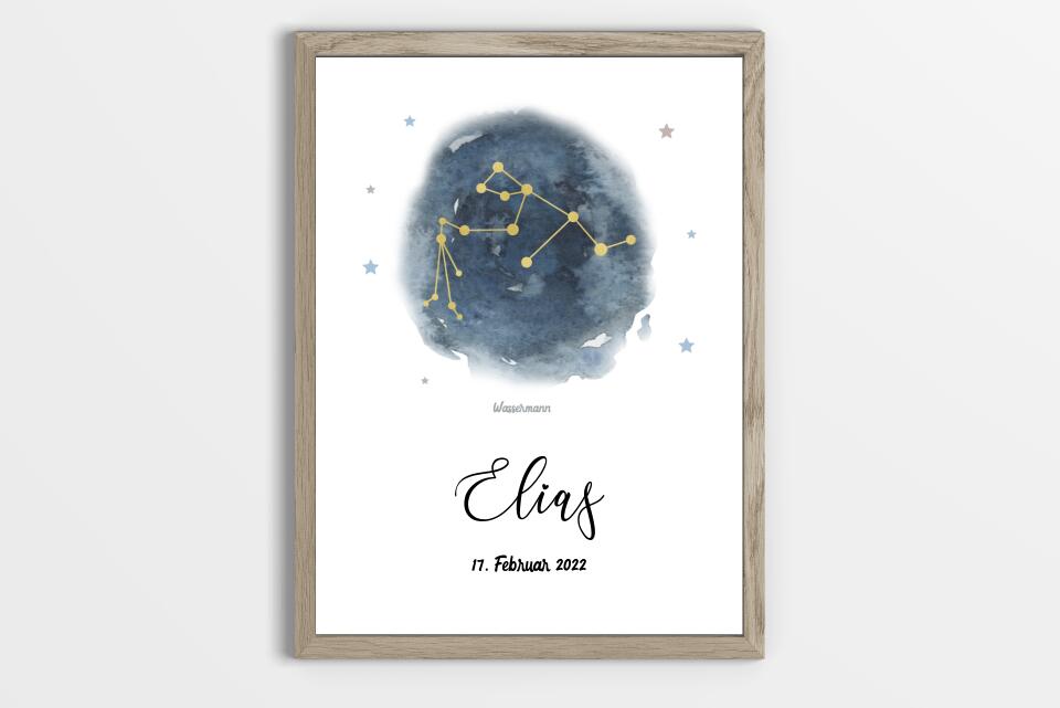 Personalisiertes Sternzeichen Bild zur Geburt • Sternbild Poster mit Name und Datum • Geschenk fürs Baby und moderne Kinderzimmer Deko