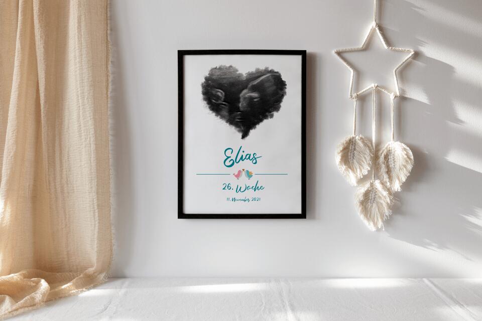 Ultraschall Bild personalisiert • Baby Andenken mit Foto in Herzform • Name und Datum • Geschenk für werdende Eltern