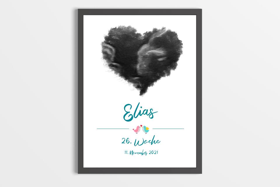 Ultraschall Bild personalisiert • Baby Andenken mit Foto in Herzform • Name und Datum • Geschenk für werdende Eltern