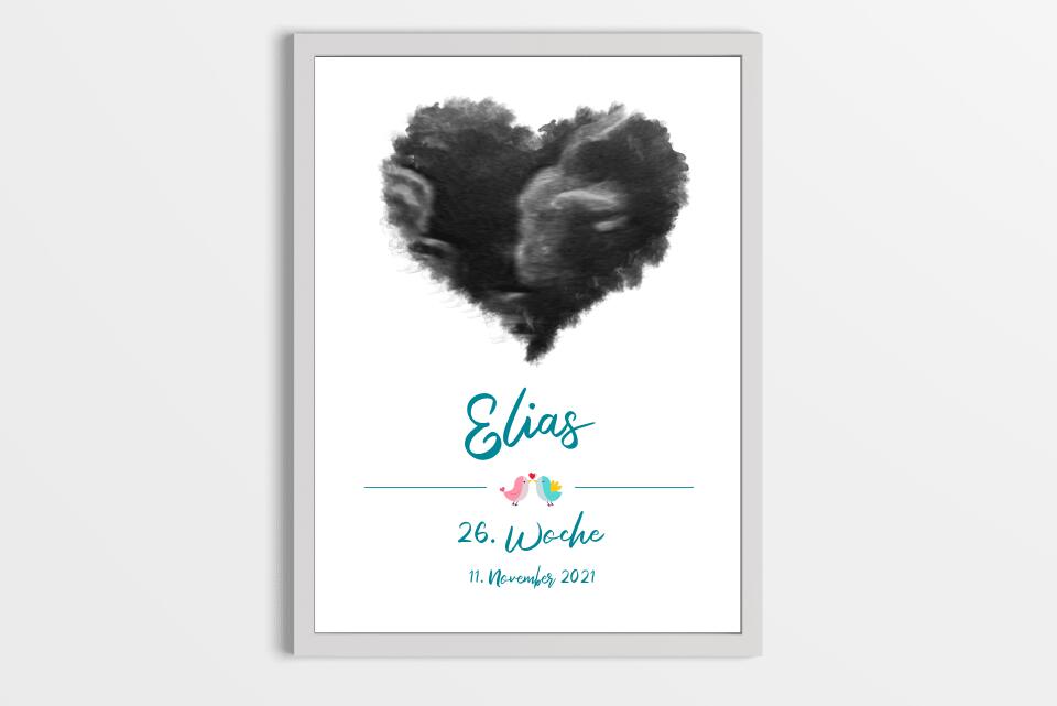 Ultraschall Bild personalisiert • Baby Andenken mit Foto in Herzform • Name und Datum • Geschenk für werdende Eltern