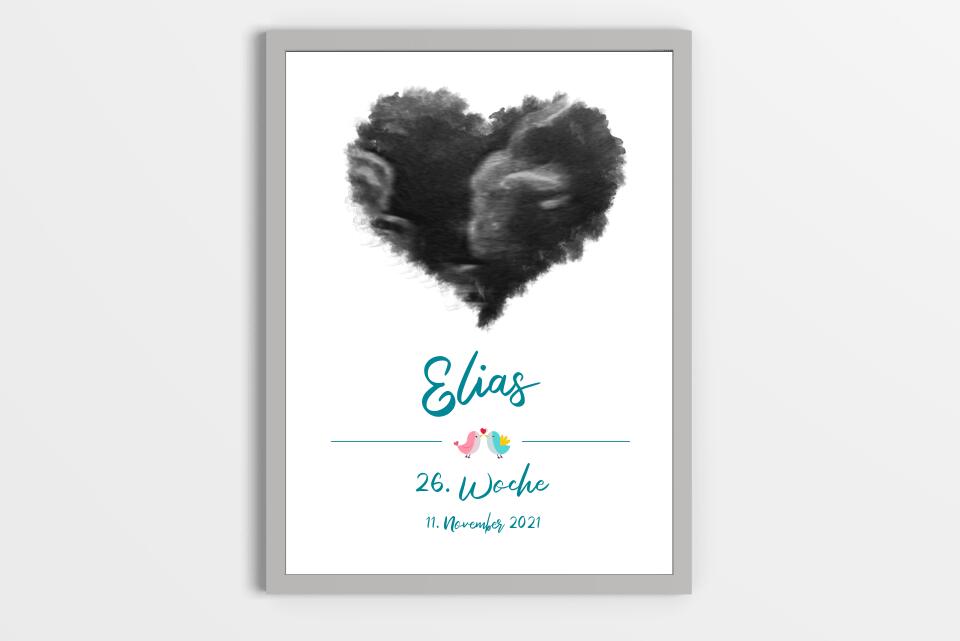Ultraschall Bild personalisiert • Baby Andenken mit Foto in Herzform • Name und Datum • Geschenk für werdende Eltern