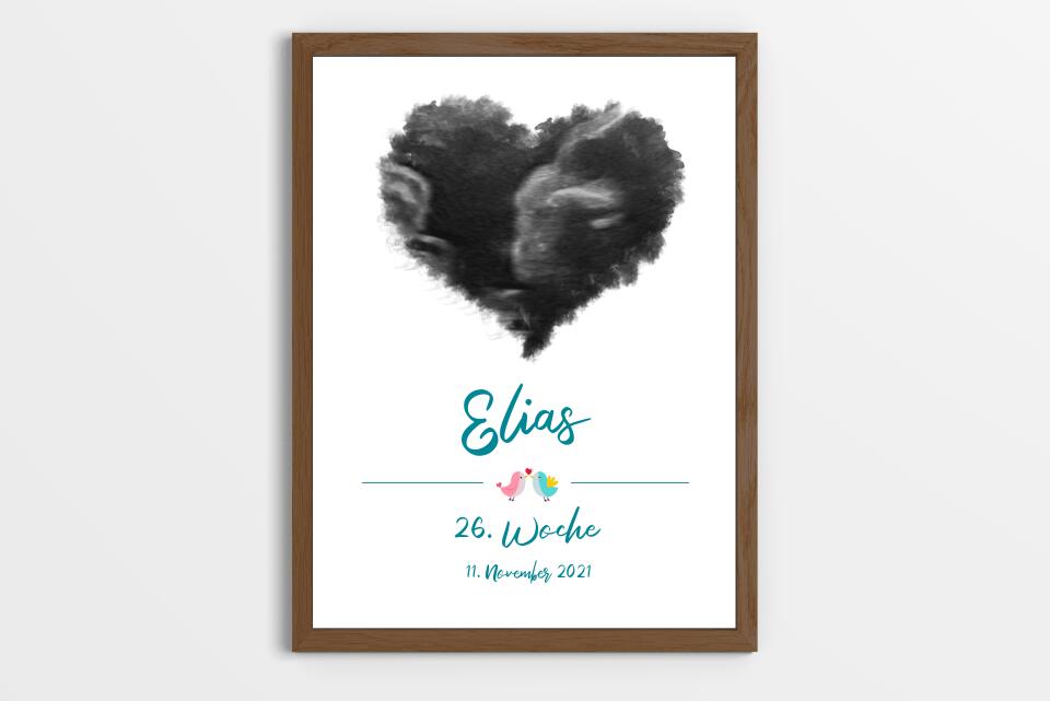 Ultraschall Bild personalisiert • Baby Andenken mit Foto in Herzform • Name und Datum • Geschenk für werdende Eltern