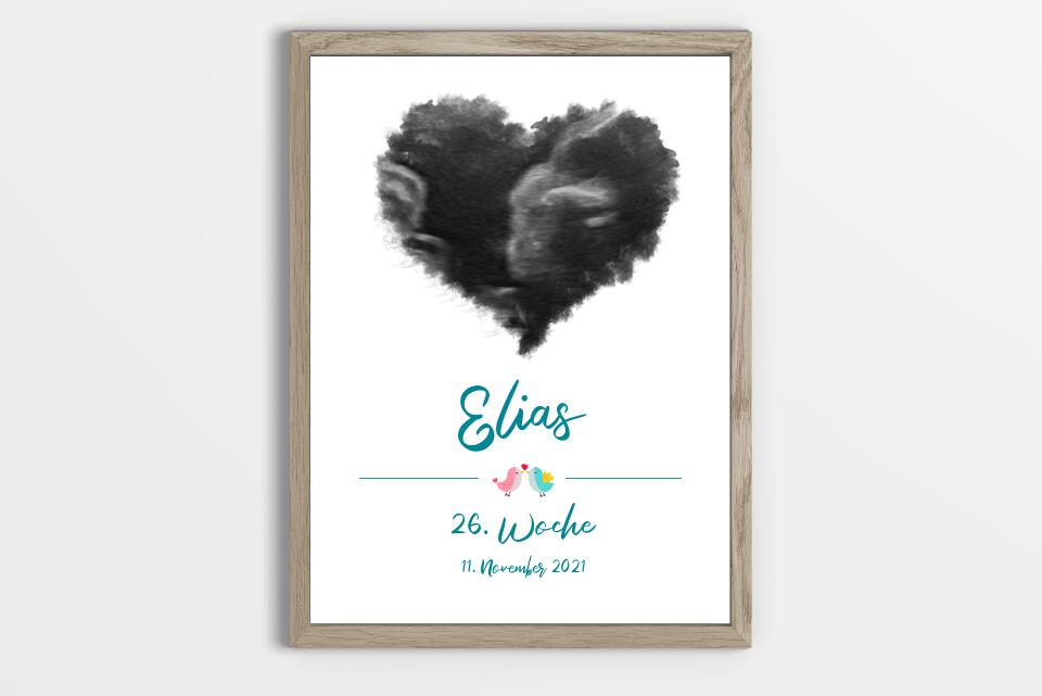 Ultraschall Bild personalisiert • Baby Andenken mit Foto in Herzform • Name und Datum • Geschenk für werdende Eltern