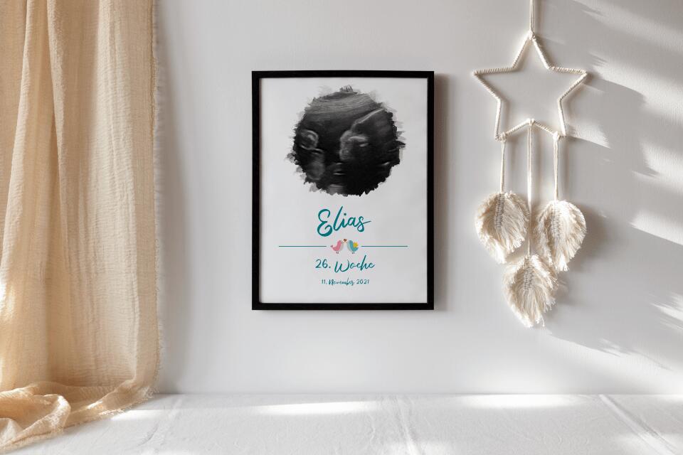 Ultraschallbild personalisiert • Baby Poster mit Foto, Name, Datum und Wunschtext • Geschenk zur Schwangerschaft oder Babyerinnerung