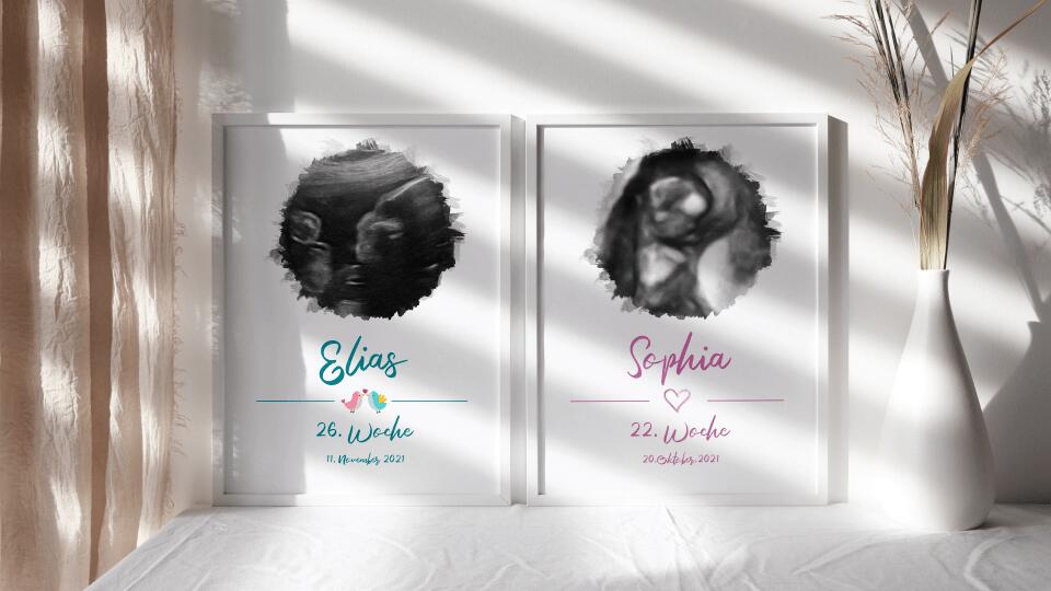 Ultraschallbild personalisiert • Baby Poster mit Foto, Name, Datum und Wunschtext • Geschenk zur Schwangerschaft oder Babyerinnerung