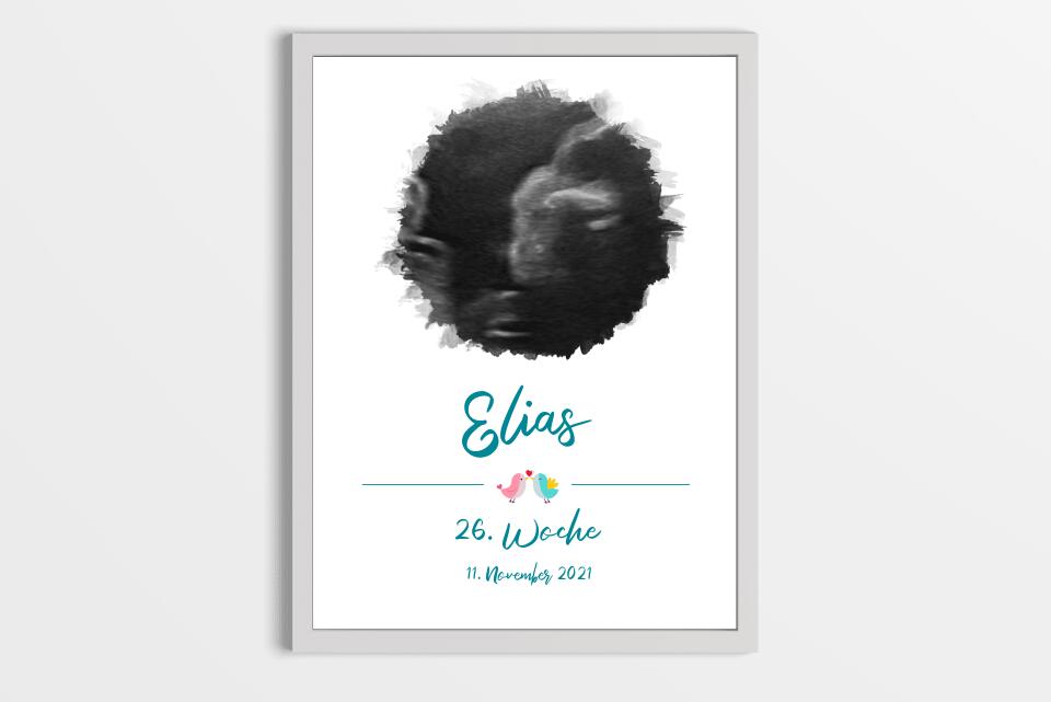 Ultraschallbild personalisiert • Baby Poster mit Foto, Name, Datum und Wunschtext • Geschenk zur Schwangerschaft oder Babyerinnerung