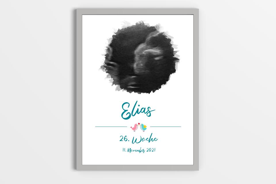 Ultraschallbild personalisiert • Baby Poster mit Foto, Name, Datum und Wunschtext • Geschenk zur Schwangerschaft oder Babyerinnerung