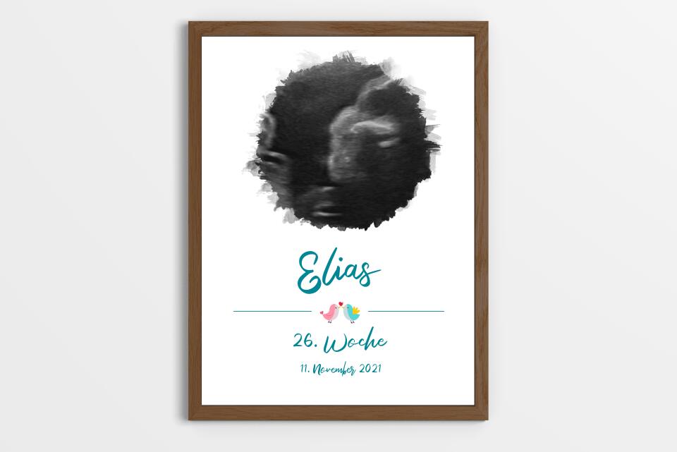 Ultraschallbild personalisiert • Baby Poster mit Foto, Name, Datum und Wunschtext • Geschenk zur Schwangerschaft oder Babyerinnerung