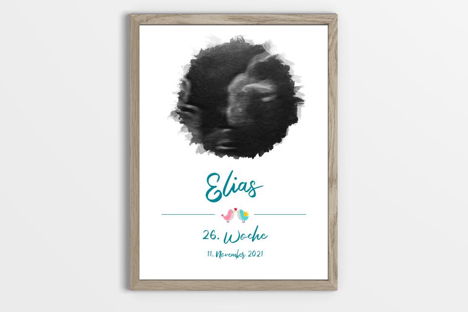 Ultraschallbild personalisiert • Baby Poster mit Foto, Name, Datum und Wunschtext • Geschenk zur Schwangerschaft oder Babyerinnerung