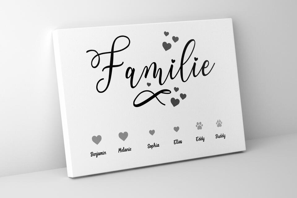 Personalisiertes Familienbild mit Herz und Namen • Hund und Katze • Geschenk für Familie • Individuelles Familienposter Haustier
