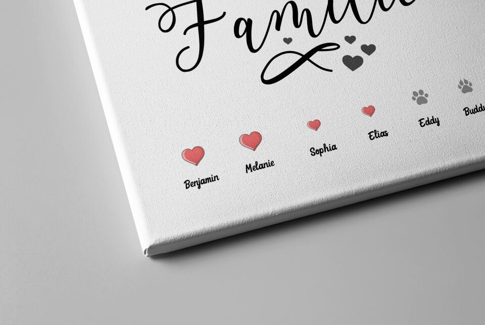 Personalisiertes Familienbild mit Herz und Namen • Hund und Katze • Geschenk für Familie • Individuelles Familienposter Haustier