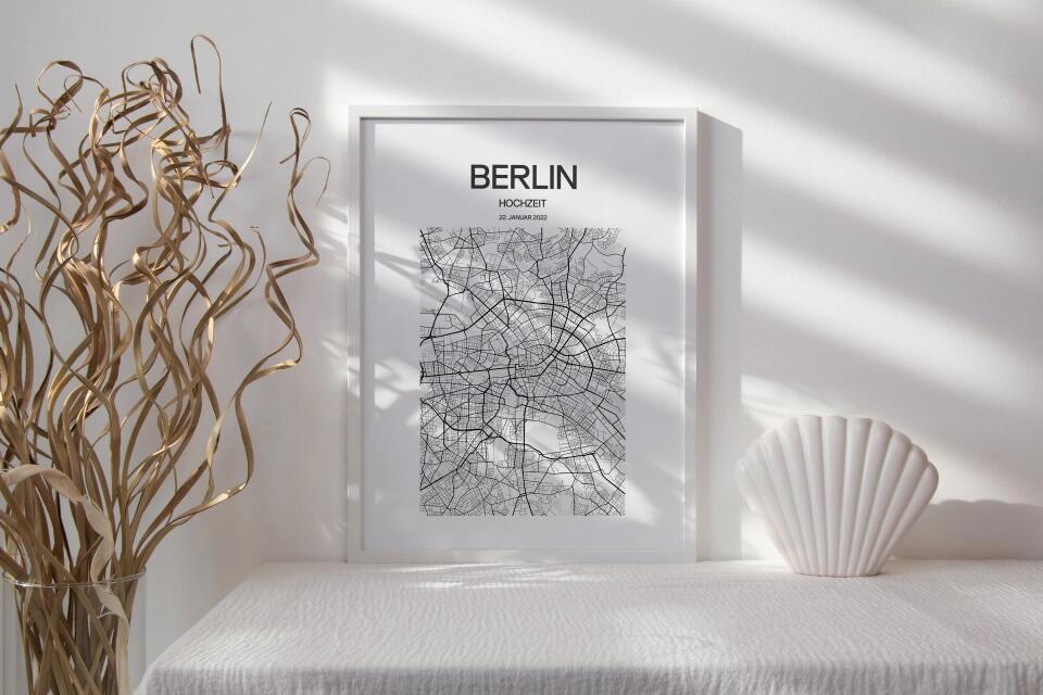 Personalisierter Stadtplan als Poster • Stadtname & Wunschtext mit Datum • Geschenk zur Hochzeit, Jahrestag oder als Erinnerung an einen Ort