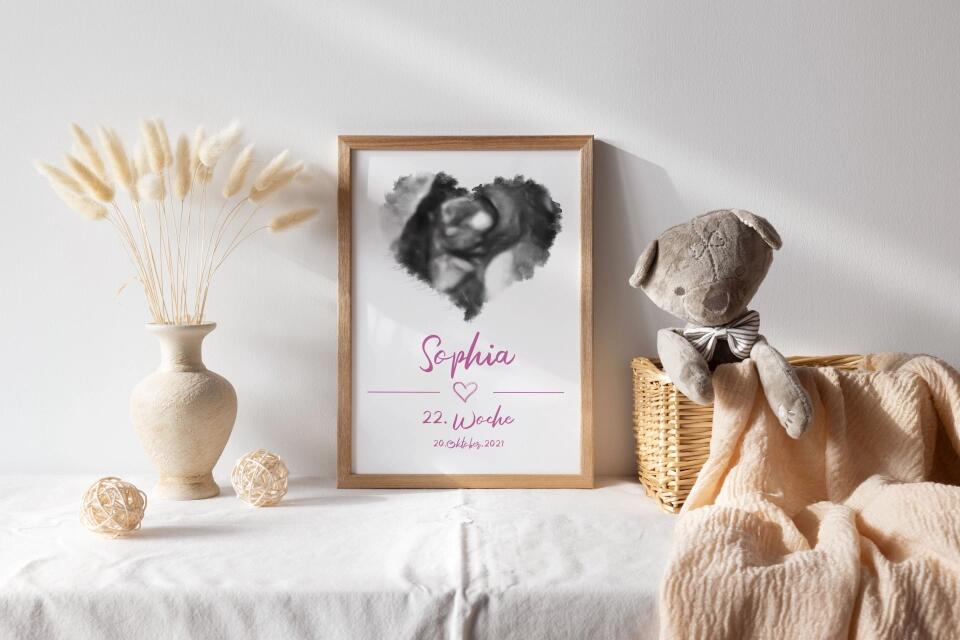 Ultraschall Bild personalisiert • Baby Andenken mit Foto in Herzform • Name und Datum • Geschenk für werdende Eltern