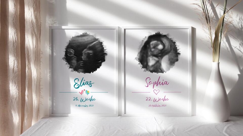 Ultraschallbild personalisiert • Baby Poster mit Foto, Name, Datum und Wunschtext • Geschenk zur Schwangerschaft oder Babyerinnerung