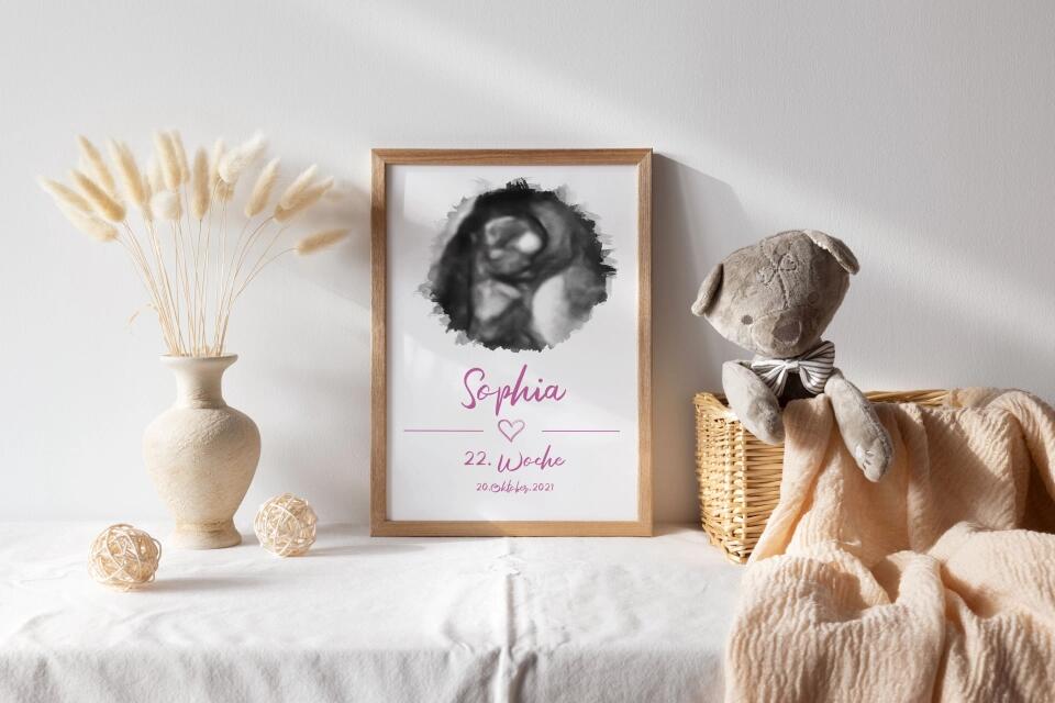 Ultraschallbild personalisiert • Baby Poster mit Foto, Name, Datum und Wunschtext • Geschenk zur Schwangerschaft oder Babyerinnerung