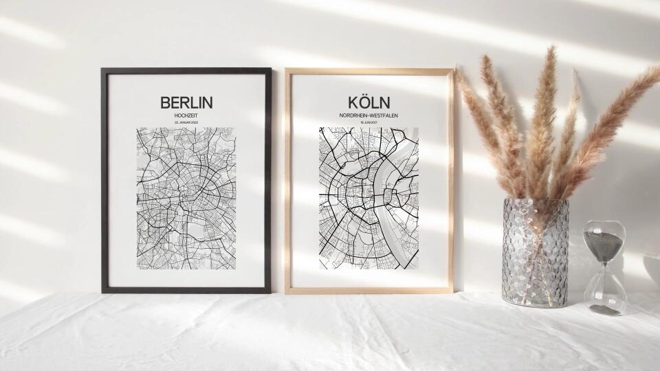Personalisierter Stadtplan als Poster • Stadtname & Wunschtext mit Datum • Geschenk zur Hochzeit, Jahrestag oder als Erinnerung an einen Ort