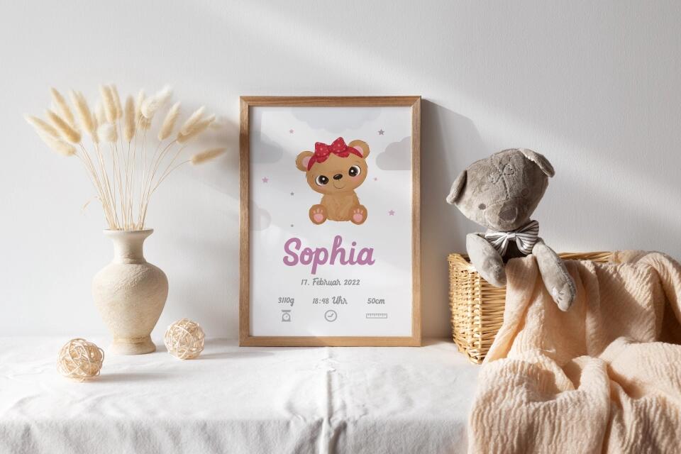Personalisiertes Geburtsbild mit Tiermotiv • Baby Poster mit Namen & Geburtsdaten • Geschenk zur Geburt oder Taufe