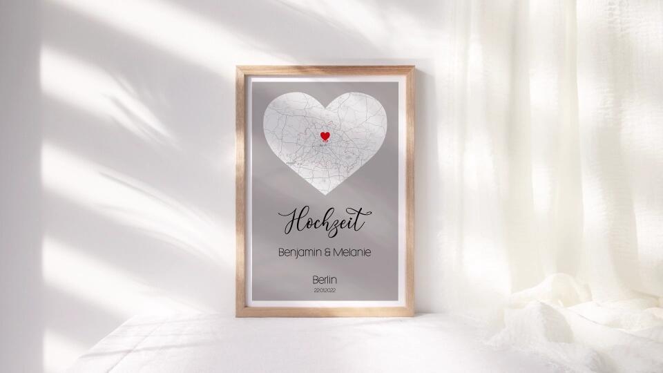 Personalisiertes Kartenbild Hochzeit • Ort & Datum eurer Liebe • Geschenk zur Trauung oder zum Kennenlernen